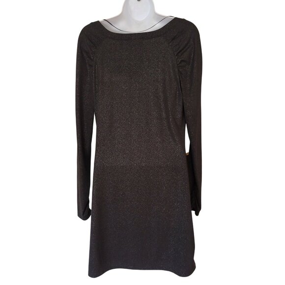 Guess M Black Metallic Silver Long Sleeve Shimmer Dress Sweetheart Draped Neck - Picture 6 of 7